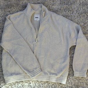 Aerie Cream Waffle Knit Quarter-zip
